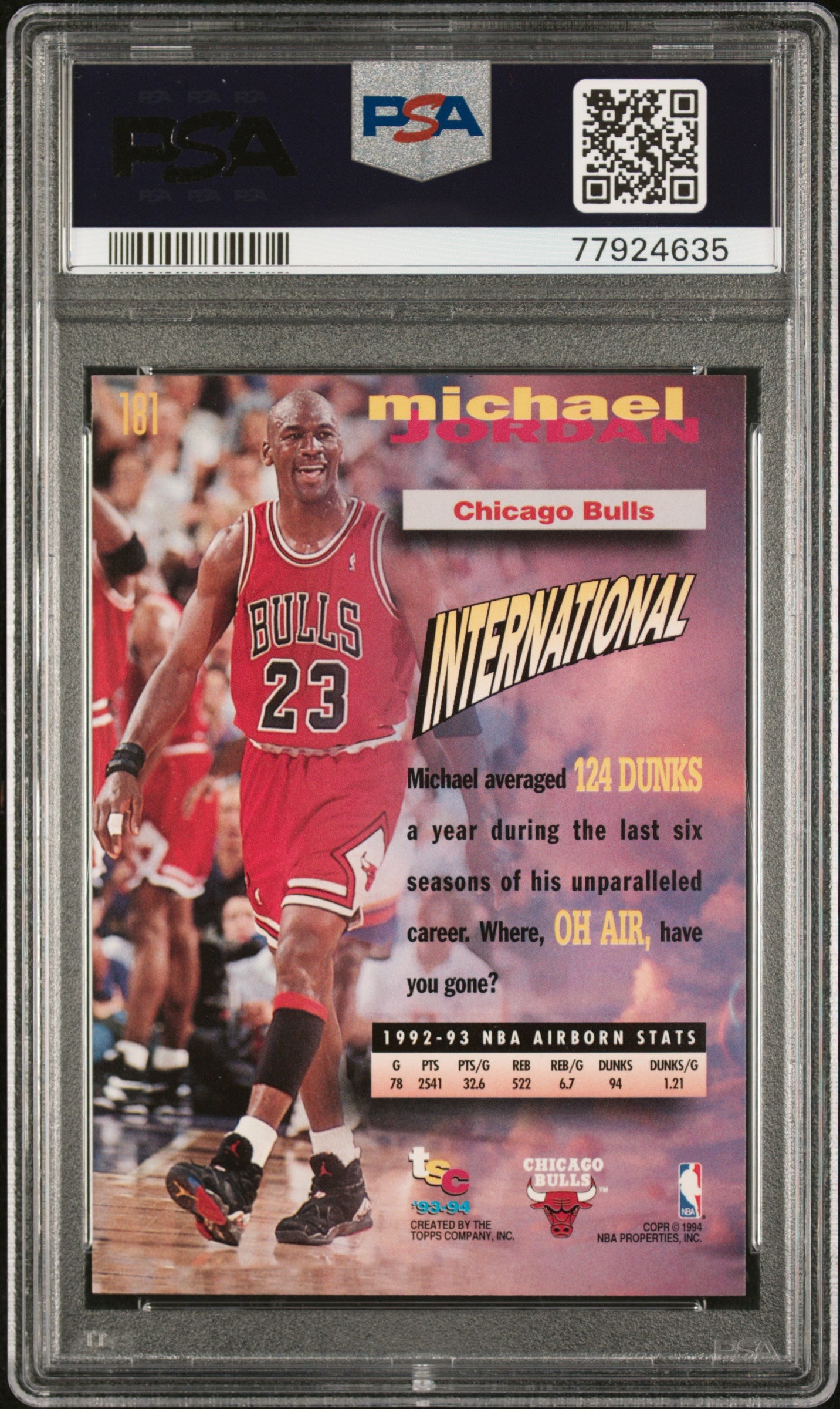 1993 Stadium Club 1ST Day Issue Michael Jordan #181 PSA 9