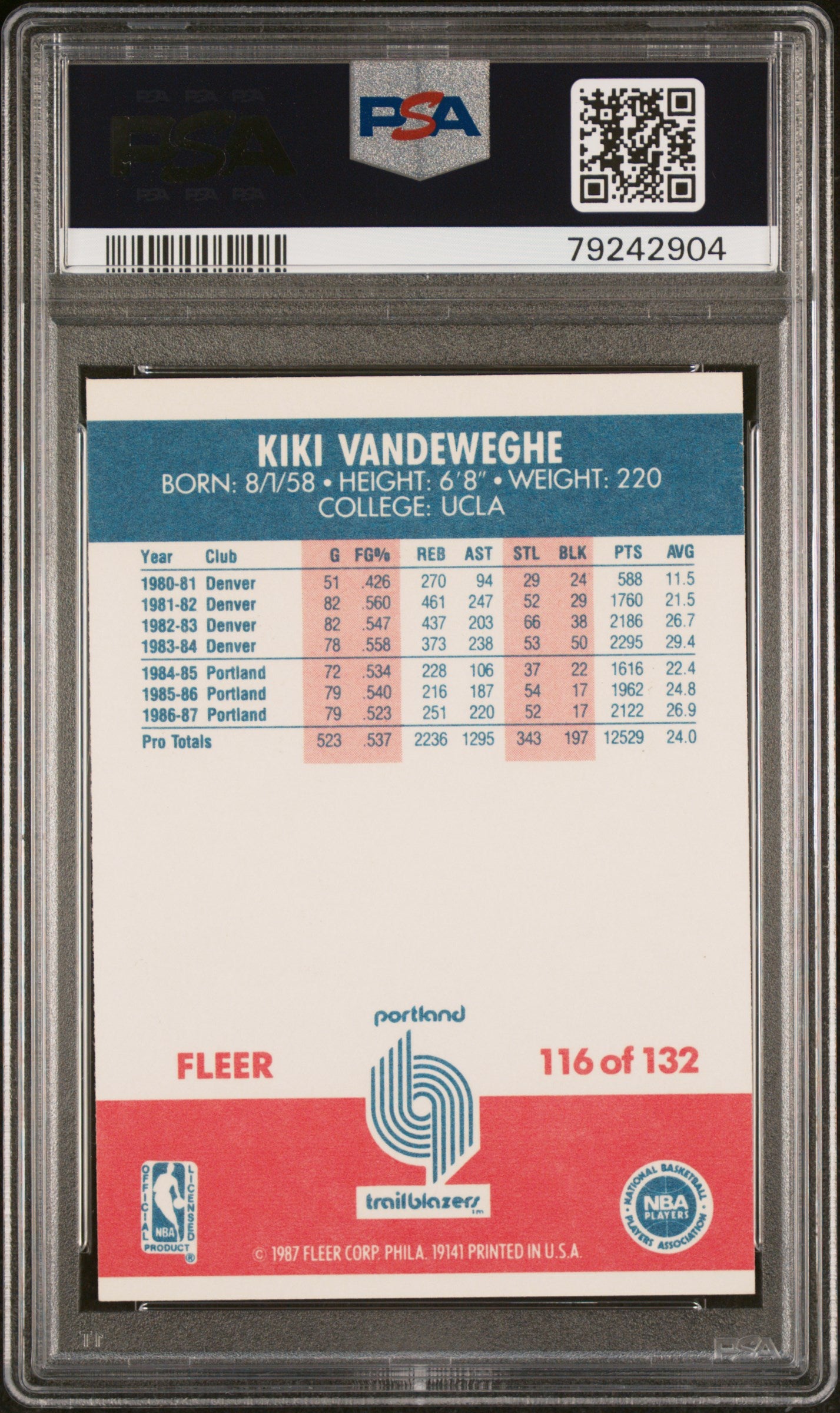 1987 Fleer Kiki Vandeweghe #116 PSA 9