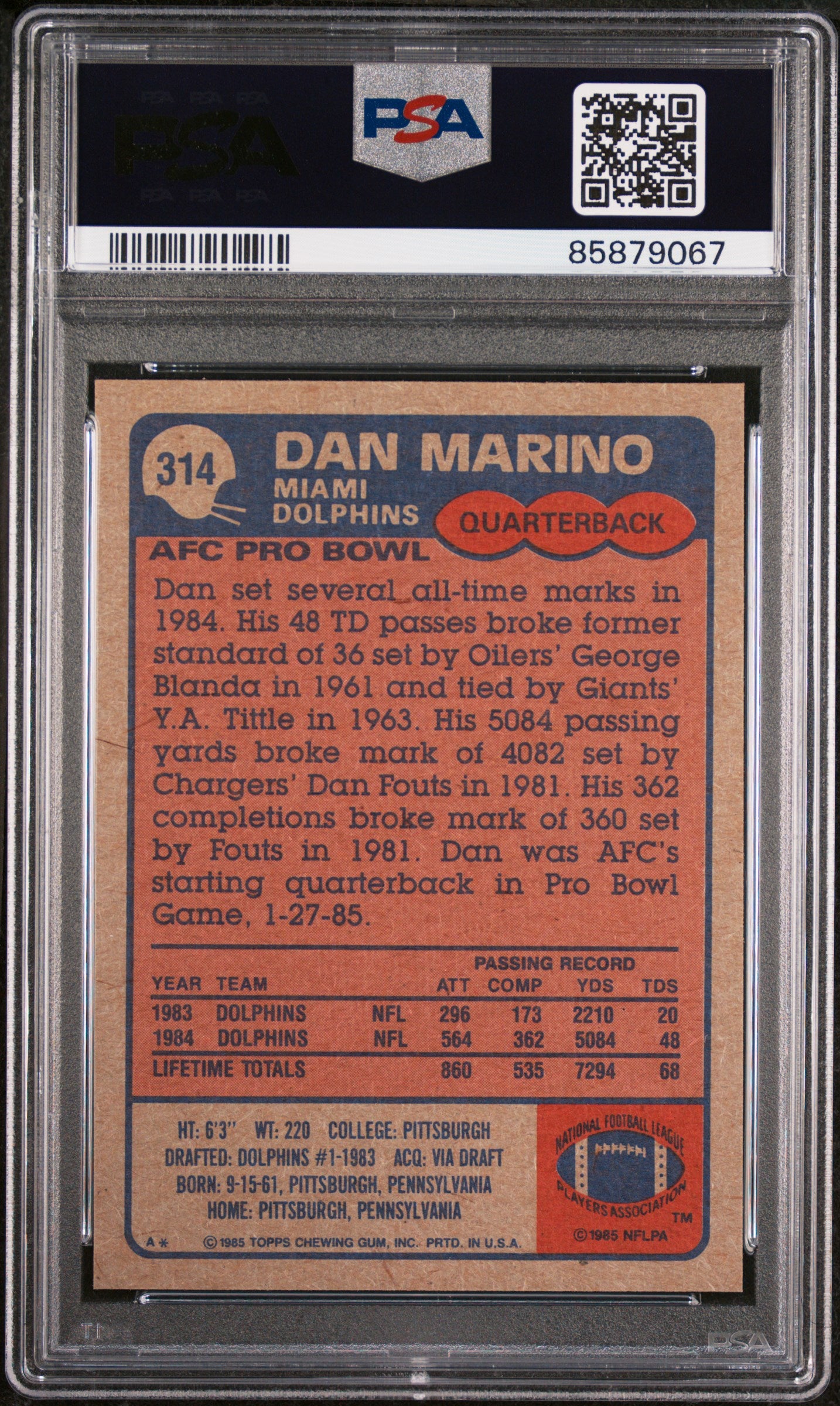 1985 Topps Dan Marino #314 PSA 7