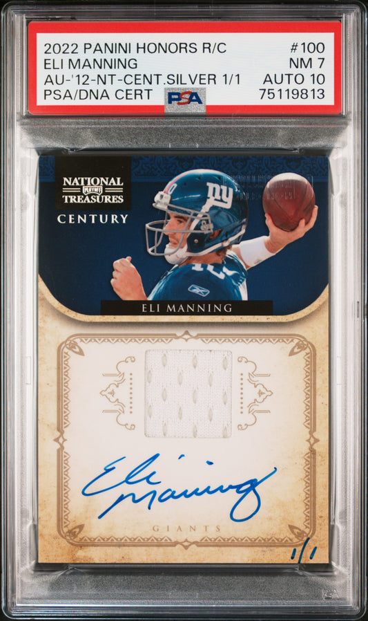 2022 Panini Honors Eli Manning National Treasures Game Worn Patch Auto #1/1