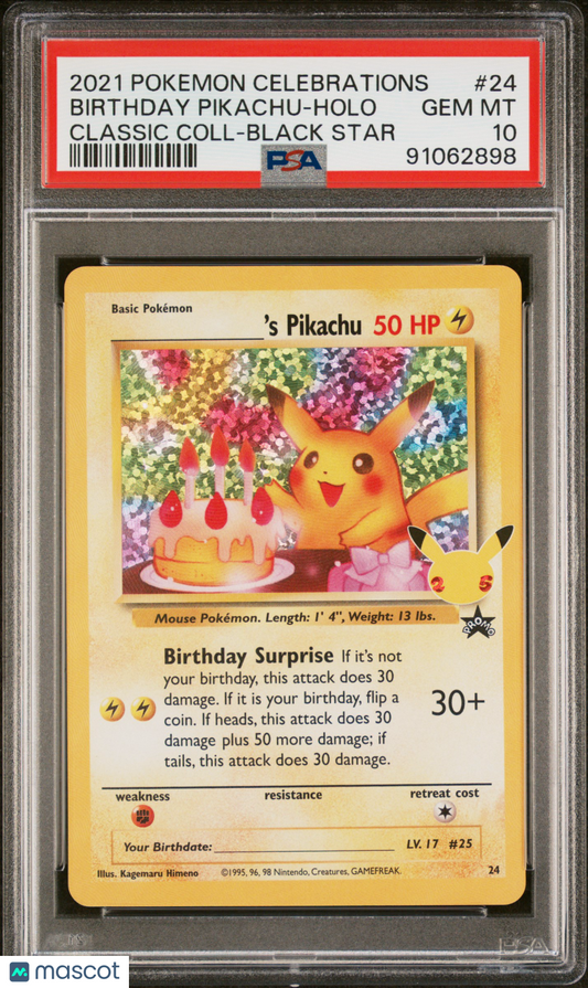 2021 Pokemon Celebrations Classic Collection Birthday Pikachu #24 PSA 10