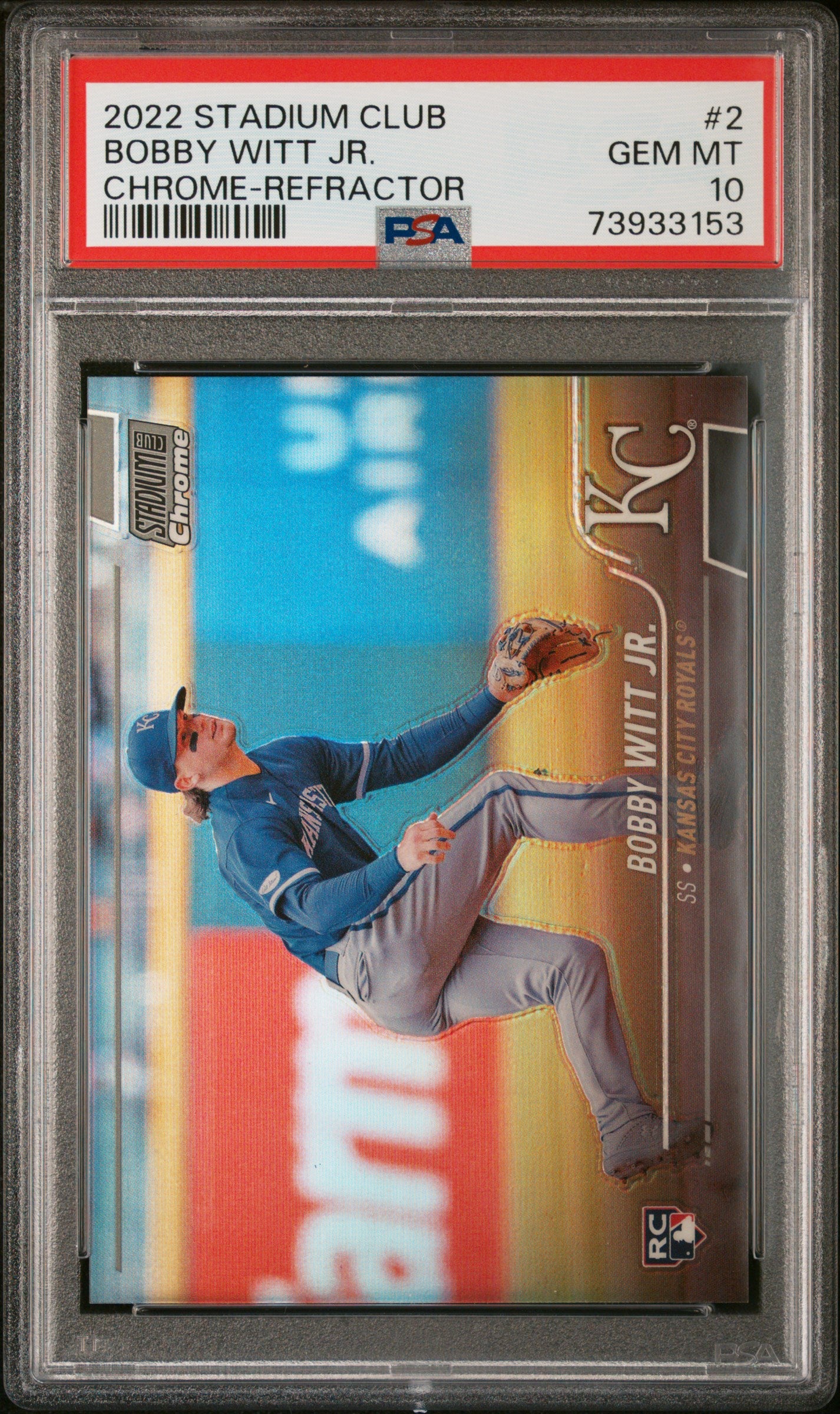 2022 Topps Stadium Club Bobby Witt JR. 2 Chrome Refractor PSA 10 CardsHQ