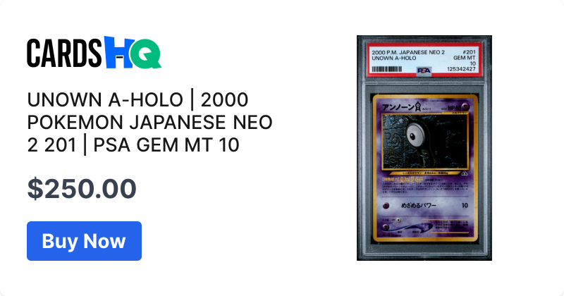 UNOWN A-HOLO | 2000 POKEMON JAPANESE NEO 2 201 | PSA GEM MT 10